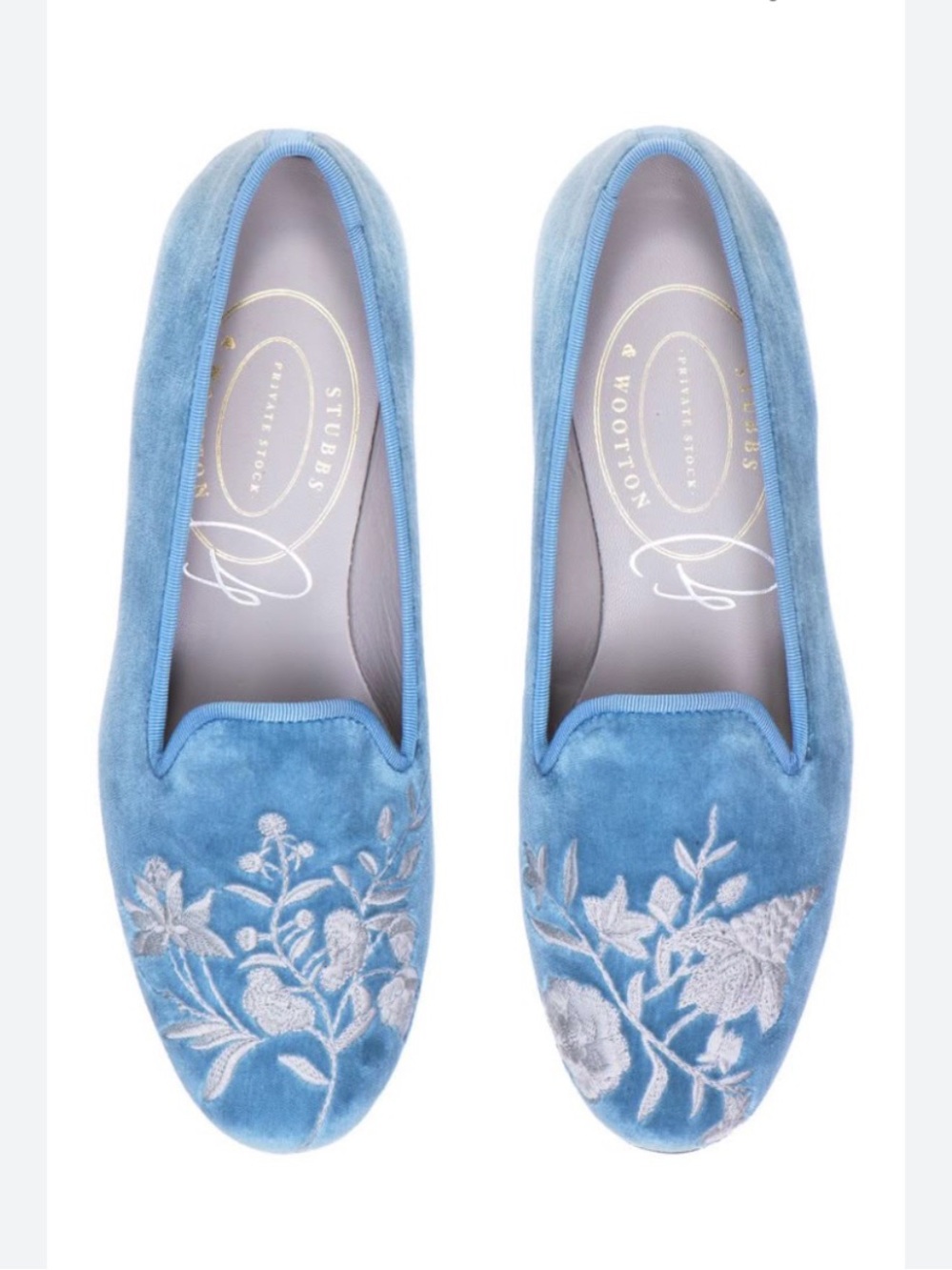 Stubbs & Wootton Chinapaper Sky Embroidered Light Blue Velvet Women Slipper